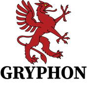 The logo of Gryphon Moto consists of a red gryphon with a yellow eye. The company specializes in designing and selling protective motorcycle clothing.